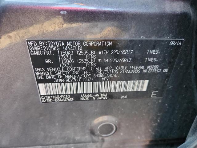 JTMRFREV7HJ112377 - 2017 TOYOTA RAV4 XLE გრაფიტი ფოტო 13