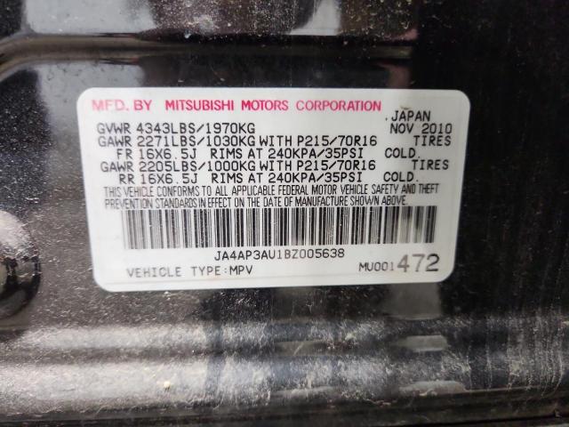 JA4AP3AU1BZ005638 - 2011 MITSUBISHI OUTLANDER ES Czarny zdjęcie 13