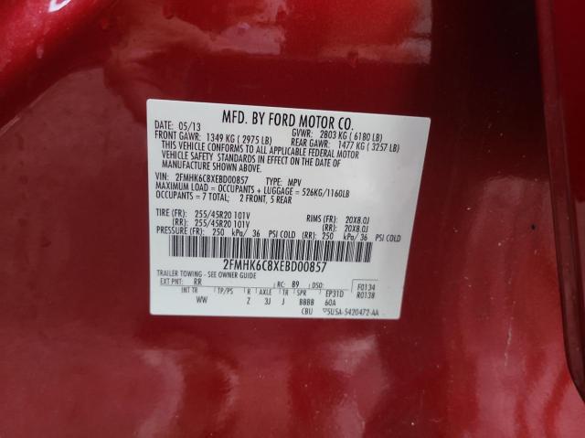 2FMHK6C8XEBD00857 - 2014 FORD FLEX SEL ბურგუნდია ფოტო 10