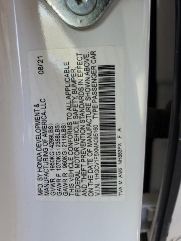 1HGCV1F5XMA095160 - 2021 HONDA ACCORD EXL WHITE photo 12
