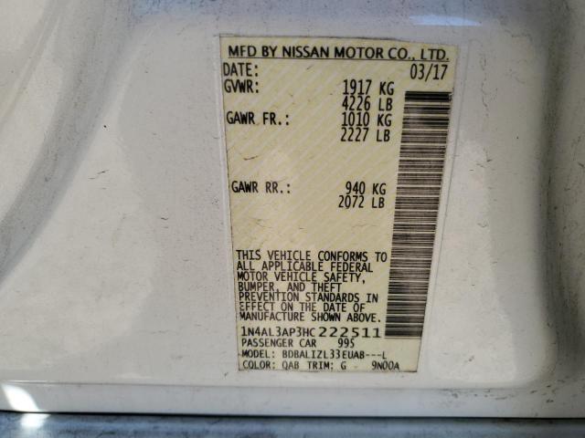 1N4AL3AP3HC222511 - 2017 NISSAN ALTIMA 2.5 WHITE photo 13