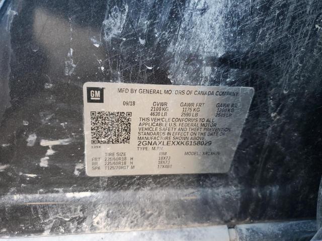 2GNAXLEXXK6158029 - 2019 CHEVROLET EQUINOX LT GRAY photo 13