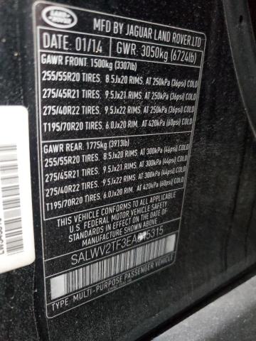 SALWV2TF3EA345315 - 2014 LAND ROVER RANGE ROVE AUTOBIOGRAPHY BLACK photo 13