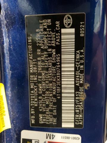 4T1BF3EKXBU764965 - 2011 TOYOTA CAMRY BASE Mavi foto 12