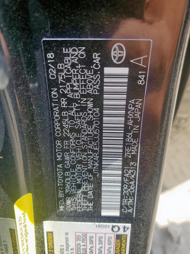 JTNKARJE5JJ570104 - 2018 TOYOTA COROLLA IM შავი ფოტო 13