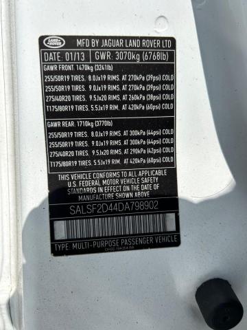 SALSF2D44DA798902 - 2013 LAND RANGE ROVER SPORT HSE WHITE photo 10