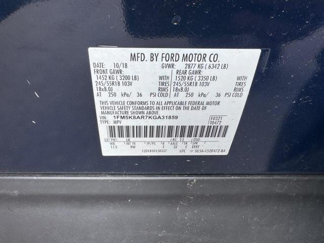 1FM5K8AR7KGA31859 - 2019 FORD EXPLORER POLICE INTERCEPTOR Черный фото 11