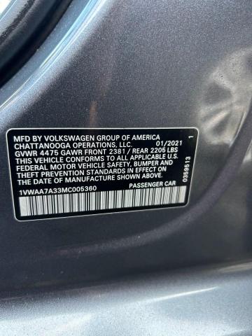 1VWAA7A33MC005360 - 2021 VOLK PASSAT S 灰色 照片 10