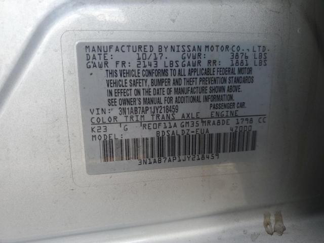 3N1AB7AP1JY218459 - 2018 NISSAN SENTRA S ვერცხლისფერი ფოტო 12