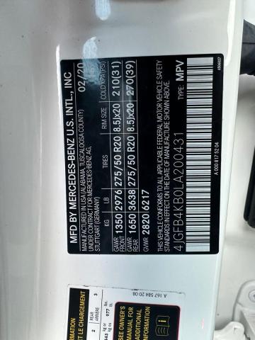 4JGFB4KB0LA200431 - 2020 MERCEDES-BENZ GLE 350 4MATIC WHITE photo 10