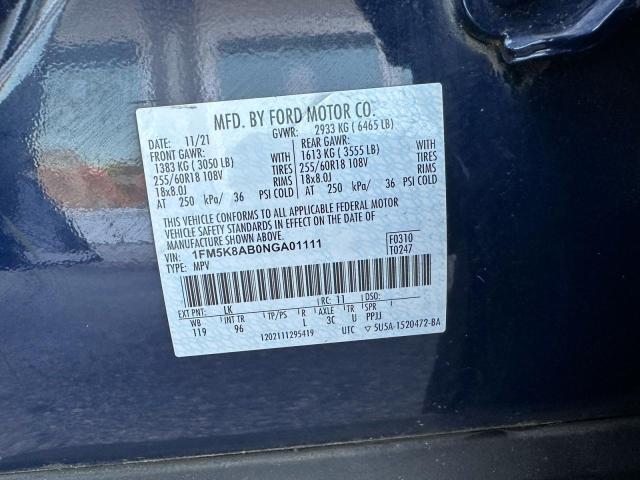 1FM5K8AB0NGA01111 - 2022 FORD EXPLORER POLICE INTERCEPTOR ორფეროვანი ფოტო 10