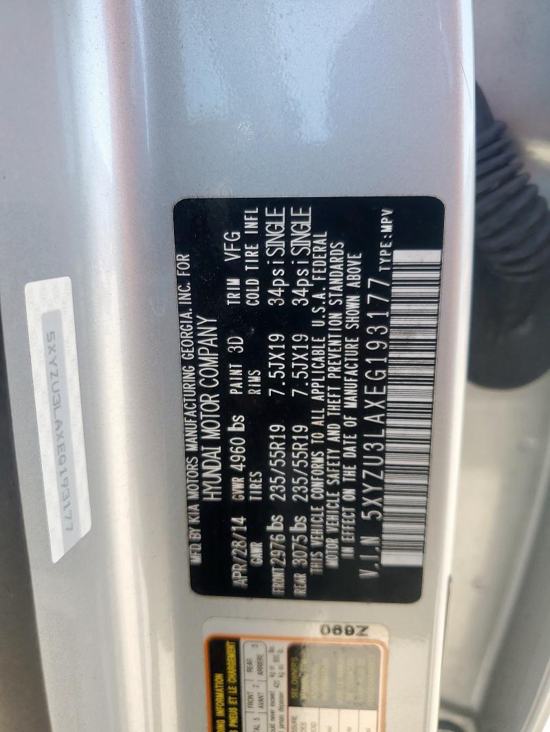 5XYZU3LAXEG193177 - 2014 HYUNDAI SANTA FE S SILVER photo 13