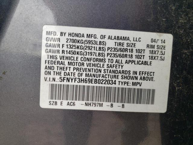 5FNYF3H69EB022034 - 2014 HONDA PILOT EXL GRAY photo 13