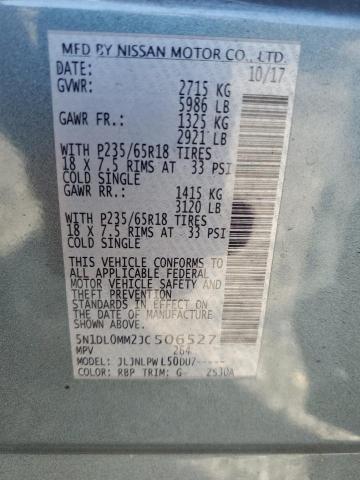 5N1DL0MM2JC506527 - 2018 INFINITI QX60 BLUE photo 13