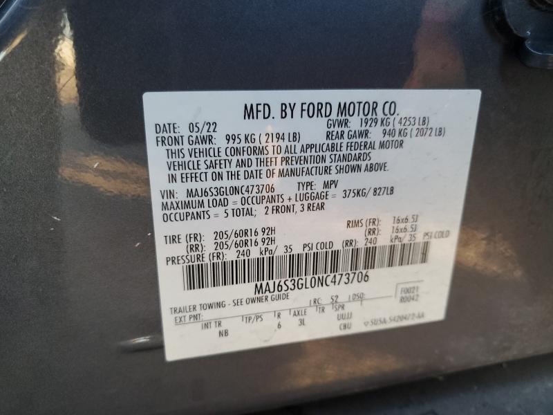 MAJ6S3GL0NC473706 - 2022 FORD ECOSPORT SE Մոխրագույն լուսանկար 13