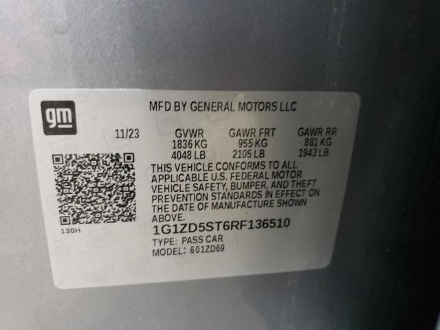 1G1ZD5ST6RF136510 - 2024 CHEVROLET MALIBU LT SILVER photo 12