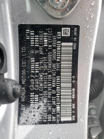 JHMFC1F79JX017205 - 2018 HONDA CIVIC EXL ვერცხლისფერი ფოტო 13