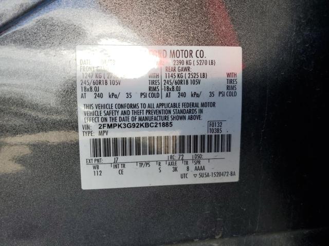 2FMPK3G92KBC21885 - 2019 FORD EDGE SE GRAY photo 13