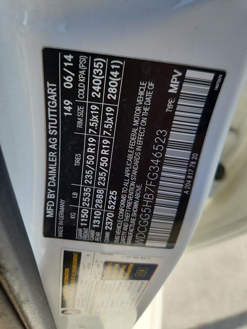 WDCGG5HB7FG346523 - 2015 MERCEDES-BENZ GLK 350 WHITE photo 12