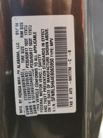 5FNRL5H64EB065950 - 2014 HONDA ODYSSEY EXL Մոխրագույն լուսանկար 13