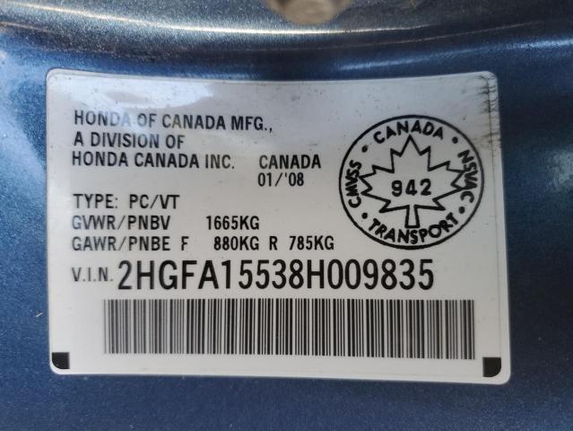 2HGFA15538H009835 - 2008 HONDA CIVIC LX BLUE photo 12