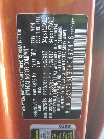 5XYZU3LB1HG492456 - 2017 HYUNDAI SANTA FE S ORANGE photo 14