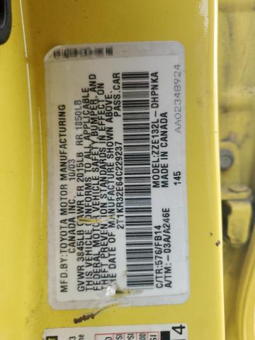 2T1KR32E64C229237 - 2004 TOYOTA COROLLA MA XR YELLOW photo 13