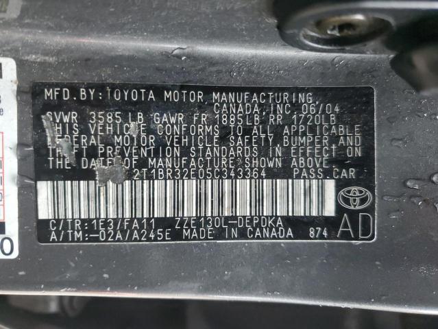 2T1BR32E05C343364 - 2005 TOYOTA COROLLA CE GRAY photo 12