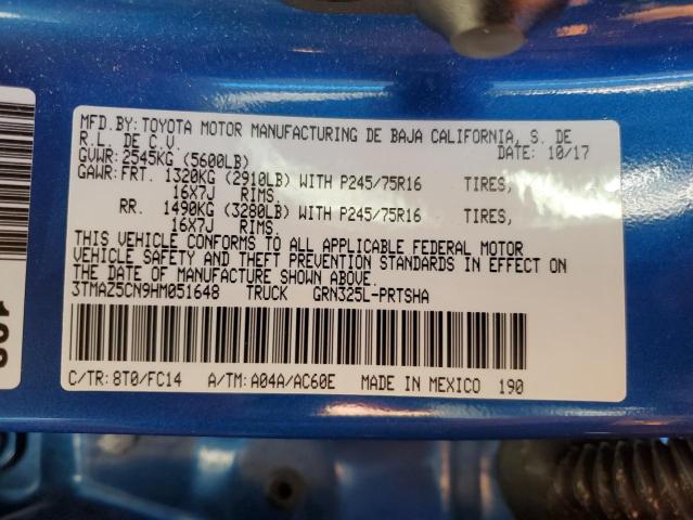 3TMAZ5CN9HM051648 - 2017 TOYOTA TACOMA DOUBLE CAB BLUE photo 13