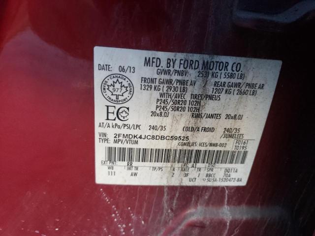 2FMDK4JC8DBC59525 - 2013 FORD EDGE SEL Czerwony zdjęcie 13