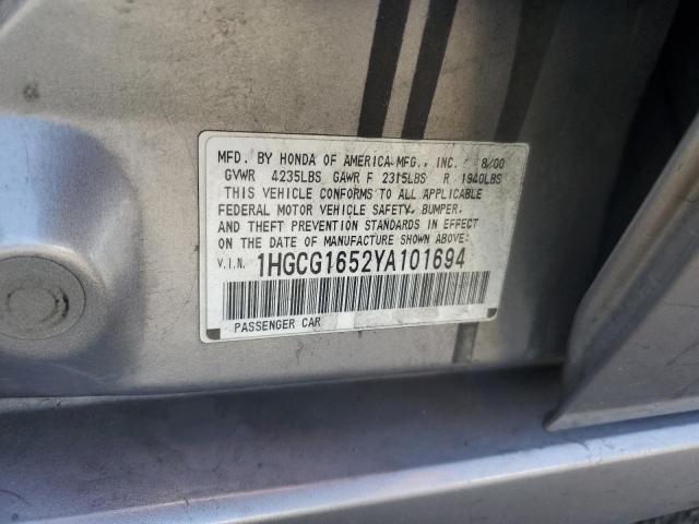 1HGCG1652YA101694 - 2000 HONDA ACCORD EX SILVER photo 12