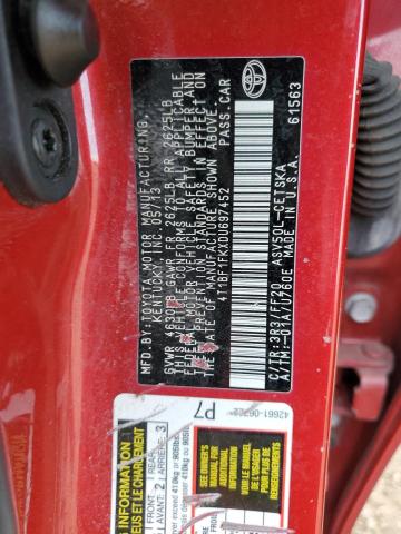 4T1BF1FKXDU697452 - 2013 TOYOTA CAMRY L 红色 照片 12
