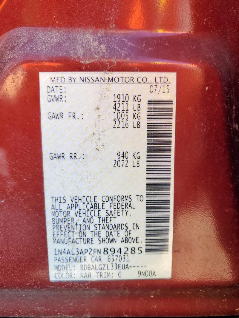 1N4AL3AP2FN894285 - 2015 NISSAN ALTIMA 2.5 წითელი ფოტო 12