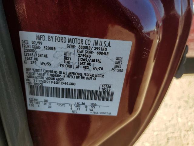 1FTNX21F6XED44400 - 1999 FORD F250 SUPER DUTY MAROON photo 12