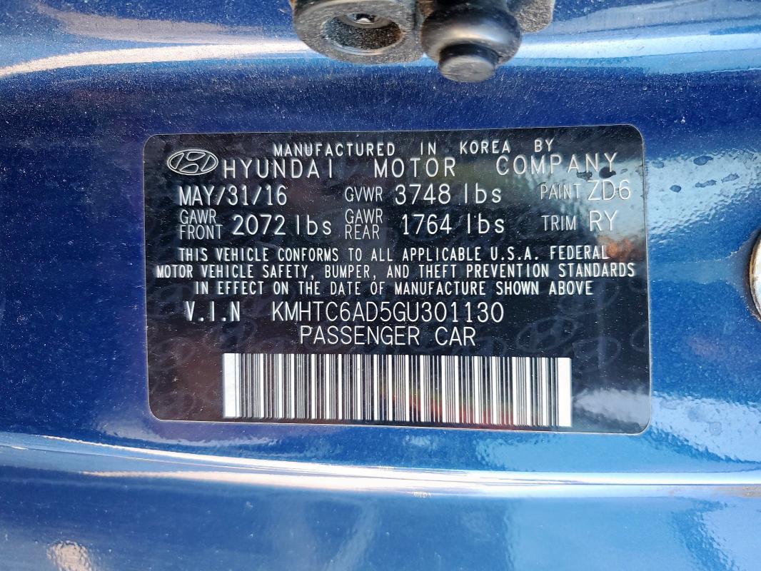 KMHTC6AD5GU301130 - 2016 HYUNDAI VELOSTER BLUE photo 13