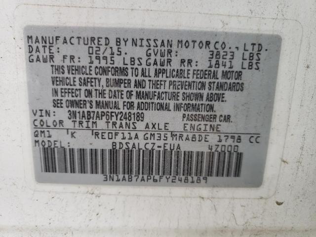 3N1AB7AP6FY248189 - 2015 NISSAN SENTRA S WHITE photo 12