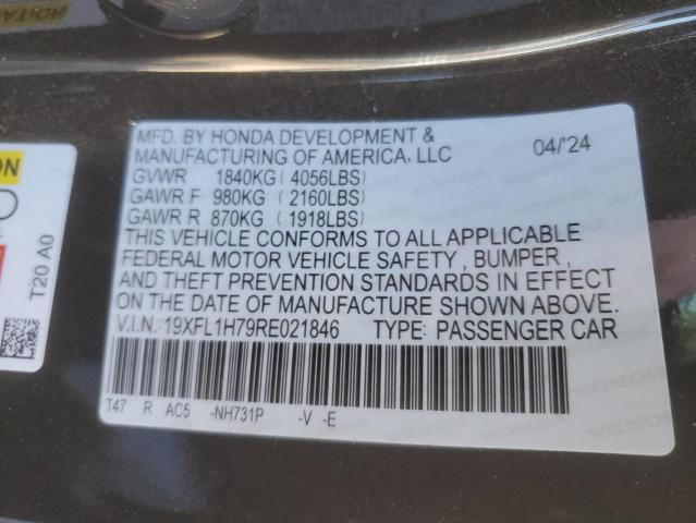 19XFL1H79RE021846 - 2024 HONDA CIVIC EXL BLACK photo 12