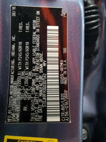 5TDJKRFH3GS307542 - 2016 TOYOTA HIGHLANDER XLE BLUE photo 13