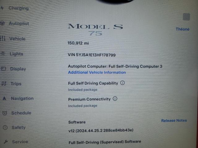 5YJSA1E13HF178799 - 2017 TESLA MODEL S BLACK photo 9