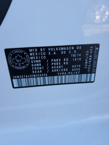 3VW2K7AJ3FM356030 - 2015 VOLKSWAGEN JETTA BASE WHITE photo 12