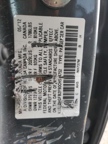 2HGFB2F90CH574752 - 2012 HONDA CIVIC EXL ნაცრისფერი ფოტო 12