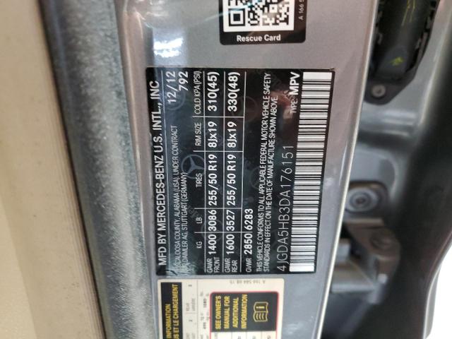 4JGDA5HB3DA176151 - 2013 MERCEDES-BENZ ML 350 4MATIC GRAY photo 13