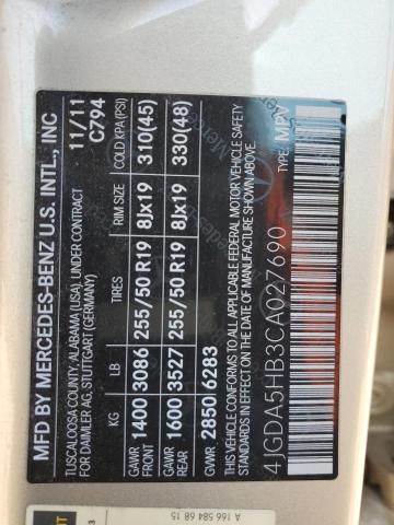 4JGDA5HB3CA027690 - 2012 MERCEDES-BENZ ML 350 4MATIC TAN photo 14