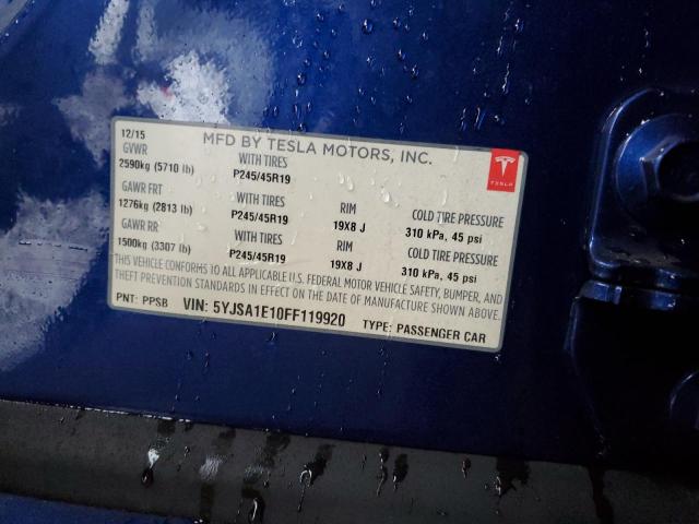 5YJSA1E10FF119920 - 2015 TESLA MODEL S BLUE photo 12