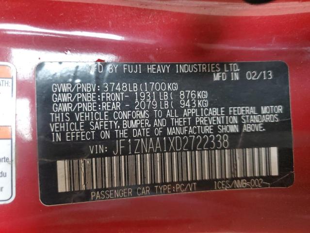 JF1ZNAA1XD2722338 - 2013 TOYOTA SCION FR-S RED photo 12