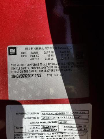 2G4GV5GV2D9214722 - 2013 BUICK REGAL GS RED photo 13