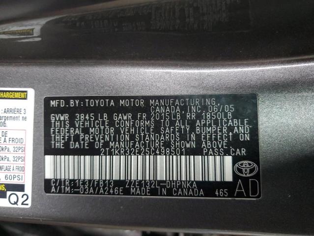 2T1KR32E25C498501 - 2005 TOYOTA MATRIX XR Szary zdjęcie 12