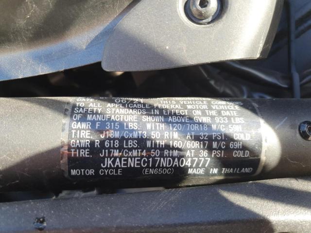 JKAENEC17NDA04777 - 2022 KAWASAKI EN650 C GRAY photo 9