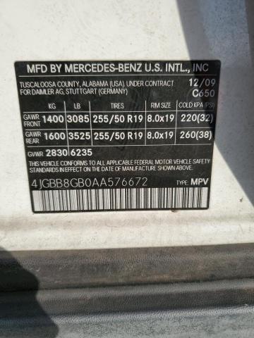 4JGBB8GB0AA576672 - 2010 MERCEDES-BENZ ML 350 4MATIC WHITE photo 13