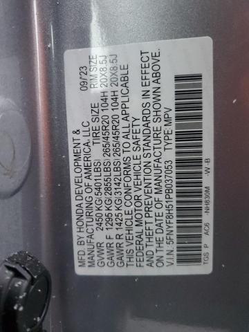5FNYF8H51PB037053 - 2023 HONDA PASSPORT EXL SILVER photo 13